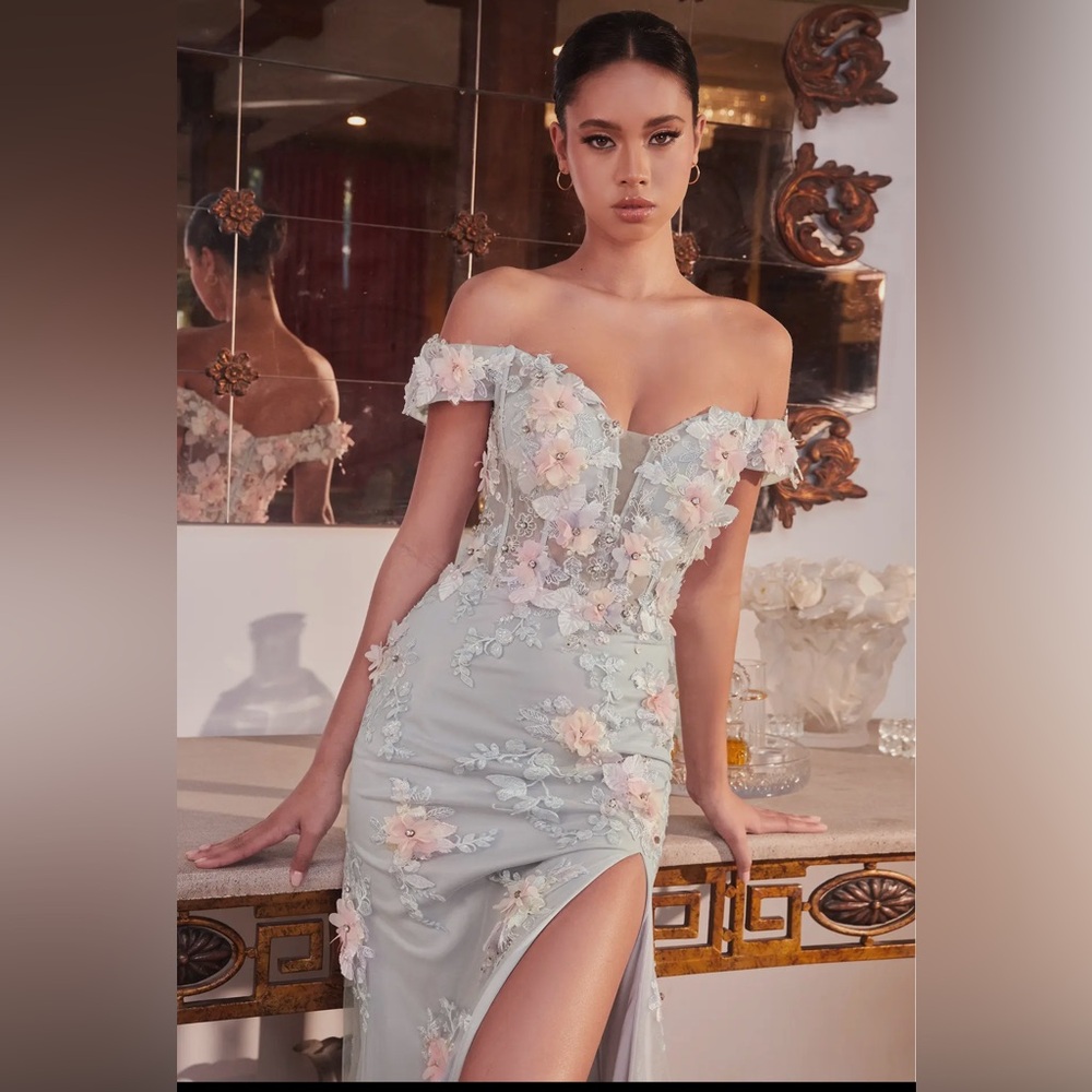 Off shoulder floral appliqué gown 🌺